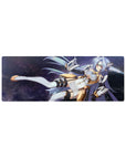 32x12 inches anime girl mouse pad with sci‑fi goddess in white armor, gold trim, and starfield hair.