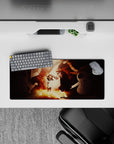 Cozy gold and smoky red anime mouse pad 28x12 inches with soft gradients and nostalgic pirate vibe.