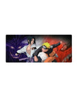 Naruto and Sasuke anime mouse pad, 28x12 inches, featuring Kurama and Susanoo in dynamic red and purple hues.