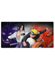 Naruto and Sasuke in action with Kurama and Susanoo on 32x16 inch mouse pad; vibrant anime art for fans.