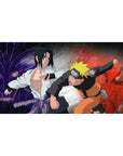 Naruto and Sasuke charging with Kurama and Susanoo on a 40x20 inch anime desk pad, capturing intense rivalry.