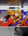 40x20 inches mouse pad showcasing Asuka Langley Shikinami in a vintage design, with golden hair and a red plugsuit against a sky of deep blues.
