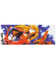 Compact 32x12 inches mouse pad with Asuka Langley Shikinami in a vintage design, showcasing golden hair and a red plugsuit against deep blues.