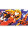 Mouse pad featuring Asuka Langley Shikinami in a vintage design, 40x20 inches, with golden hair, deep blues, and a gleaming red plugsuit.