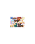 KonoSuba anime mouse pad 14x10 inches featuring chibi Kazuma, Aqua, Megumin with cat, and Darkness in vibrant colors.
