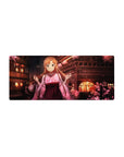 Anime mouse pad 28x12 inches featuring Asuna from Sword Art Online under sakura trees, with lantern-lit rooftops.