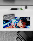 Compact yet detailed 28x12 inch mouse pad showcasing Goku's explosive attack for anime-inspired desks