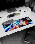 Stylish 32x12 inch mouse pad with Goku's vibrant Kamehameha art, perfect for daily use or gaming