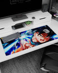 Workspace-ready 36x16 inch desk pad with Goku's Kamehameha art, ideal for Dragon Ball lovers