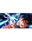 36x16 inch desk pad highlighting Goku's devastating Kamehameha with bold and vibrant energy contrasts