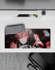 Compact 28x12 mouse pad highlights glitch effects and cyberpunk vibes for immersive anime atmosphere