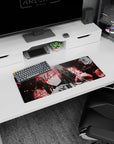 Dynamic Cyber Crimson Glitch artwork on 28x12 mouse pad perfect for celebrating dark aesthetics, technology, and cutting-edge storytelling