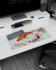 Dynamic Koi Fish Serenity artwork on 28x12 desk mat perfect for celebrating nature's beauty and Eastern elegance