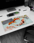 Eastern grace design on 32x16 desk mat brings Koi Fish Serenity's harmonious aesthetic to life vividly