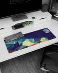 Topo-inspired mouse pad, 32x12 inches, showcasing contour lines in a sleek monochrome design for minimalist desk setups.