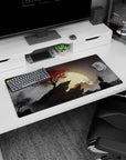 Ancient strength design on 32x16 desk mat brings Samurai Moonlit Warrior's captivating aesthetic to life vividly