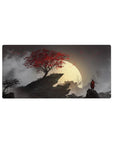 Samurai Moonlit Warrior desk mat 32x16 featuring moonlit scene for gaming or workspace energy with dramatic flair