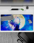 32x16 inches anime mouse pad in deep sapphire and gold tones, calm cosmic vibe with scattered stars.