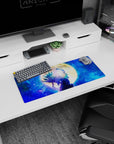 28x12 inches anime mouse pad showing a lone fighter punching skyward, bandaged arms, teal flame hair.