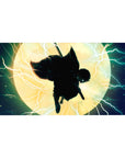 Desk pad featuring a silhouetted warrior engulfed in electrifying lightning, 40x20 inches, with a glowing backdrop, perfect for adding intense energy to your workspace.