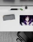Magical midnight anime mouse pad 14x10 inches in soft violet glow, plum sailor collar, starry specks.