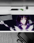36x16 inches desk pad in soft violet glow with midnight background, sparkly light specks, magical vibe.