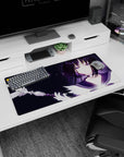 32x16 inches desk mouse pad showing a smirking anime girl raising a ribboned wand amid tiny star-like lights.