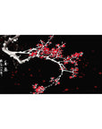Desk pad featuring plum blossoms, 40x20 inches, with snow-covered branches and vivid red flowers creating a stunning contrast for resilience and hope.