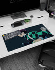 Anime mouse pad 32x16 inches featuring Tanjiro from Demon Slayer with teal-black haori against a navy-blue background.
