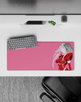 28x12 inches mouse pad with minimalist silhouette design, featuring clean vector lines and pink and red hues for a modern anime-inspired vibe.