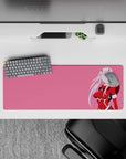 32x12 inches mouse pad with minimalist silhouette, blending pink and red hues and clean vector lines for a bold, modern, anime-inspired design.