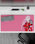 32x16 inches mouse pad with minimalist silhouette, showcasing pink and red hues and clean vector lines for a modern, stylish anime-inspired look.
