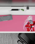 36x16 inches mouse pad with minimalist silhouette, blending pink and red hues with clean vector lines for a modern, artistic anime-inspired look.