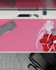 40x20 inches mouse pad with minimalist silhouette design, featuring pink and red hues and clean vector lines for a sleek, modern anime-inspired aesthetic.