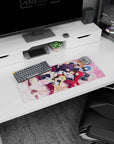 Anime mouse pad 28x12 inches featuring Issei with Rias, Akeno, Koneko, High School DxD cast, vibrant pink backdrop.