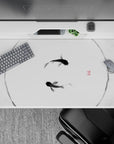 40x20 inches desk pad with minimalist koi fish design, blending black and white brushstrokes for a tranquil and zen atmosphere at your workspace.
