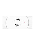 Mouse pad featuring minimalist koi fish design, 28x12 inches, with black and white brushstrokes for a peaceful and calming atmosphere.