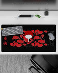 32x16 inches mouse pad with Uchiha Clan design, featuring fiery red clouds and Sharingan symbols for a dramatic, minimalist anime-inspired vibe.
