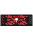 Compact 32x12 inches mouse pad with Uchiha Clan design, featuring Sharingan symbols, Uchiha fan, red clouds, and a black backdrop for a striking look.