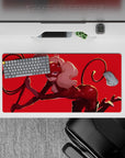 Anime mouse pad 32x16 inches featuring Ann Takamaki as Panther from Persona 5, showcasing a fiery red theme and confident pose.
