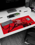 Anime desk pad 36x16 inches featuring Ann Takamaki as Panther from Persona 5 in a red backdrop, confident and bold.
