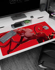 Anime desk pad 40x20 inches featuring Ann Takamaki as Panther from Persona 5, in a fiery, confident pose with red background.