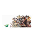 28x12 inches anime mouse pad with Sol Badguy centered, fighters stacked behind on a clean pale backdrop.