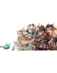 36x16 inches anime desk pad with Guilty Gear Xrd poster-style lineup, sharp diagonal fighters on pale backdrop.