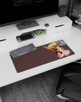 28x12 inches anime mouse pad showing three dark-haired heroes in a protective embrace with swirling flames.
