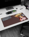 32x16 inches anime mouse pad showing three dark-haired heroes in a protective embrace under sweeping flames.