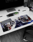 Artistic 36x16 inches desk pad with knights in shining armor, capturing the power and unity of a medieval army on the march under their commander.