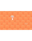 Anime desk pad 40x20 inches with orange hamster pattern and a grinning girl in a scarf popping up.