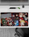 Persona 5 mouse pad, 32x16 inches, featuring Joker and crew with glowing eyes and sharp grins, against a red spiral backdrop.