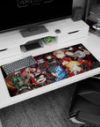 Persona 5 desk pad 36x16 inches featuring Joker and crew with glowing eyes and sharp grins on a wild, eerie backdrop.